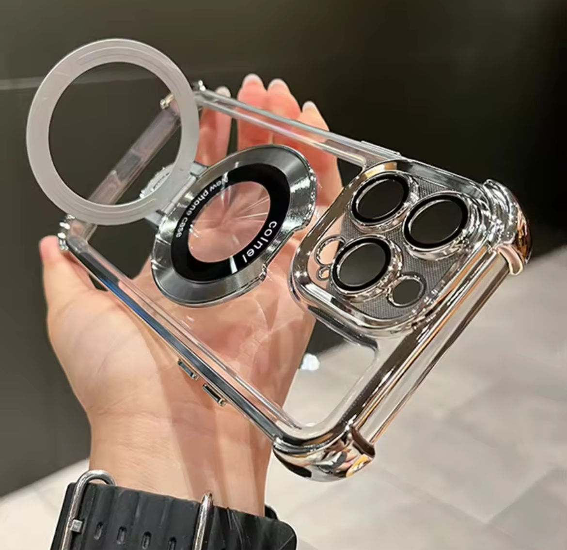 Transparante MagSafe hoes met ringhouder – iPhone 11 t/m 16